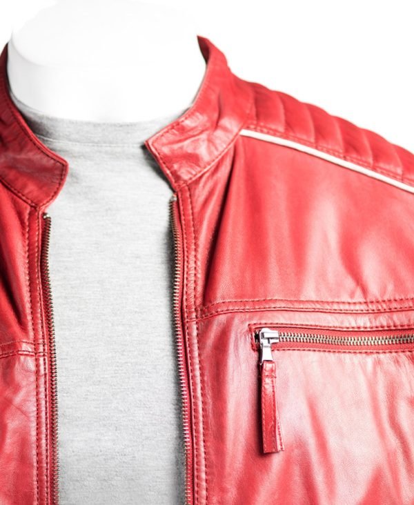 Shop Racing Biker Style Leather Jacket in Red