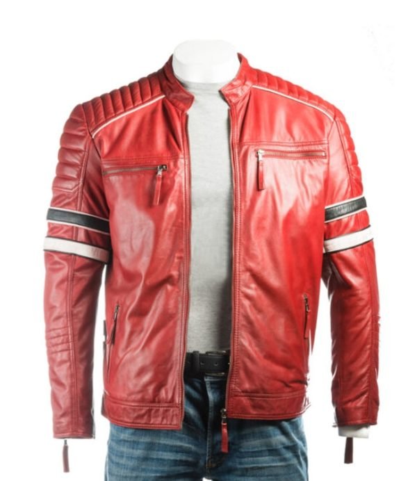 Buy Men’s Red Racing Biker Style Leather Jacket