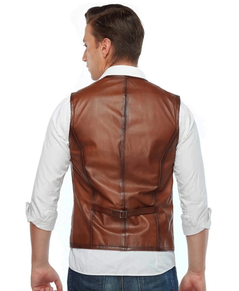 Shop Dominic Adams Sheepskin Mens Leather Vest in Brown