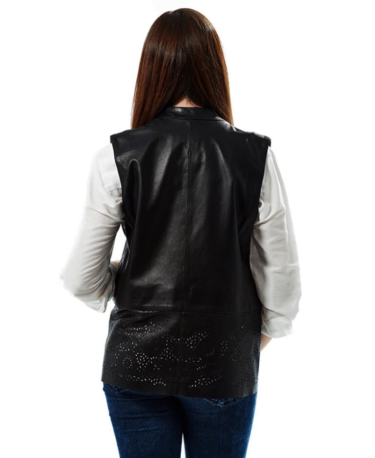 Buy Jenna Embroidered Black Leather Vest for Women