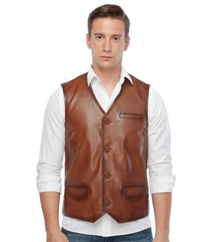 Buy Dominic Adams Brown Sheepskin Leather Vest