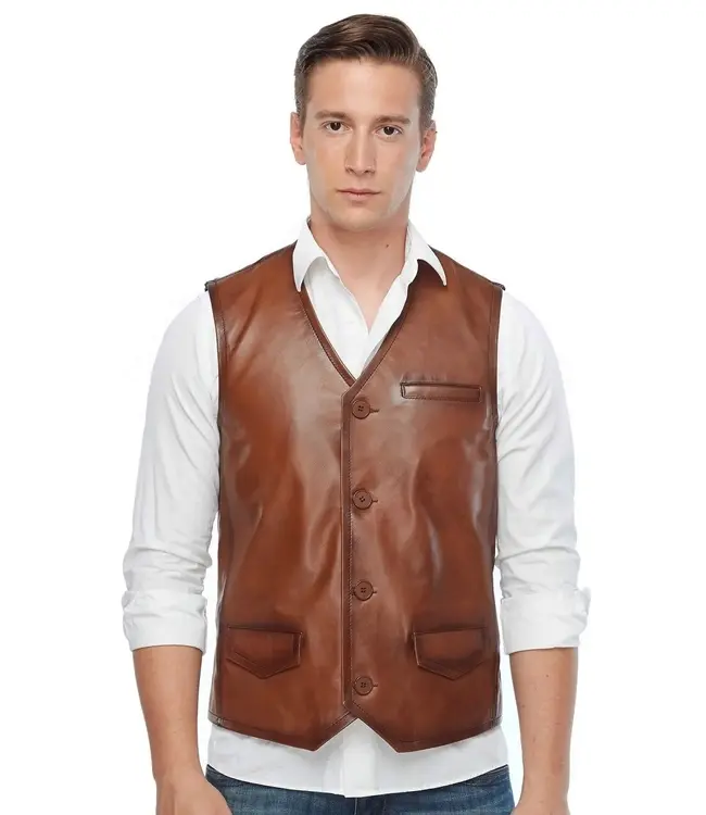 Buy Dominic Adams Brown Sheepskin Leather Vest