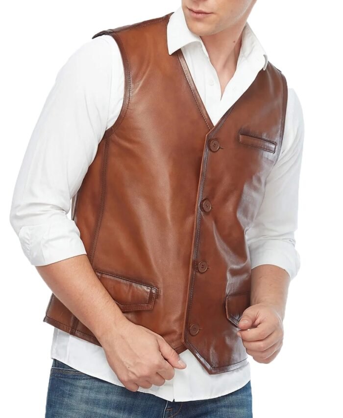 Dominic Adams Brown Sheepskin Leather Vest