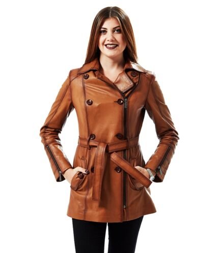 Buy Layla Antique Brown Leather Trench Coat for Women