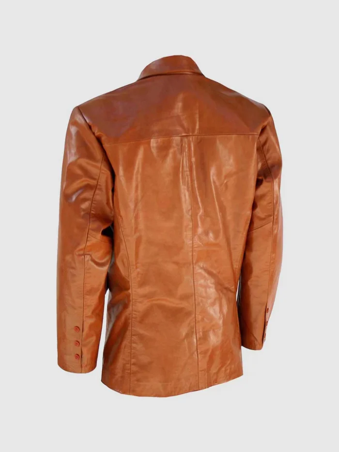 Classic 2 Button Tan Leather Coat for Men