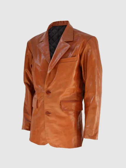 Buy 2 Button Tan Brown Leather Coat for Men