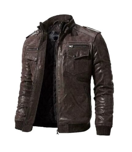 Biker Cafe Racer Brown Leather Jacket for Men