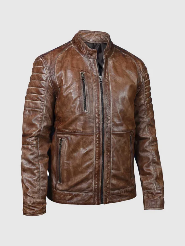 Shop Waxed Brown Biker Jacket for Men