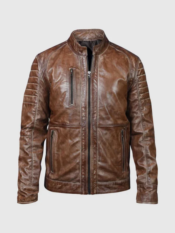 Waxed Brown Biker Jacket for Men