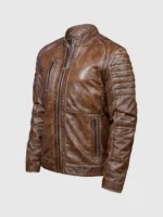 Waxed Brown Biker Jacket for Men on Sale