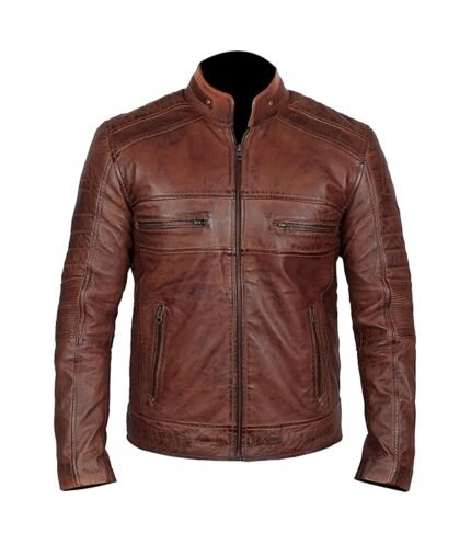 Men's Distressed Brown Biker Jacket