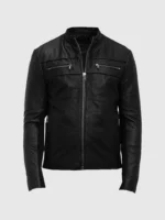 Buy Black Edge Leather Biker Jacket for Men on Sale