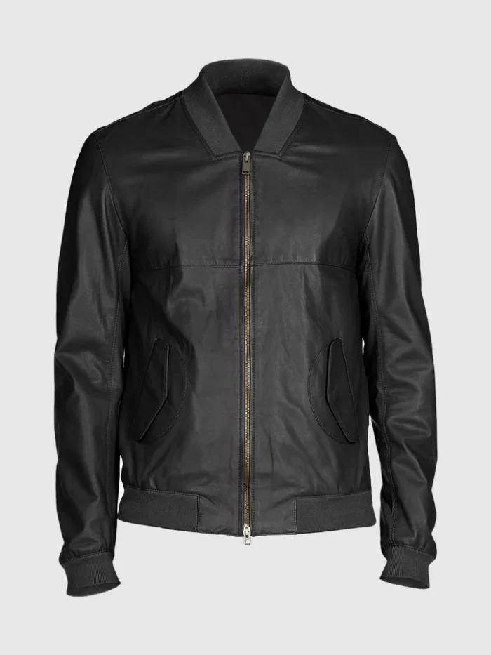 Buy Striker Black Leather Bomber Jacket for Men on Sale