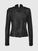 Black Strike Women's Leather Biker Jacket on Sale - The Jacket Place