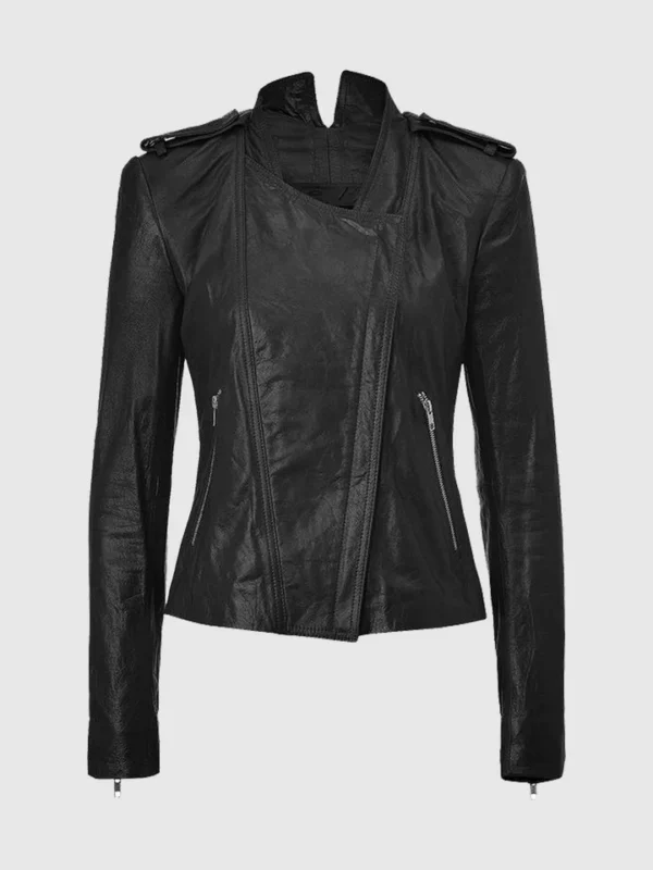 Black Strike Women's Leather Biker Jacket on Sale - The Jacket Place