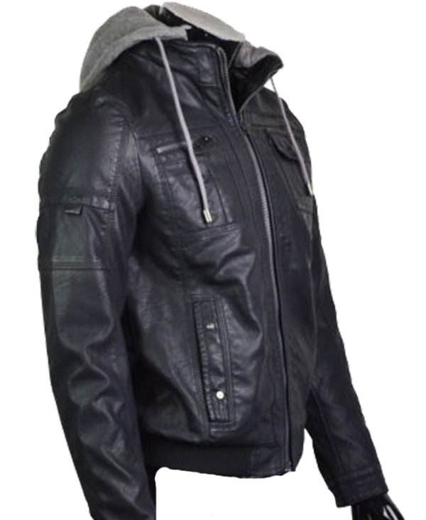 Buy Men’s Biker Hooded Black Bomber Jacket