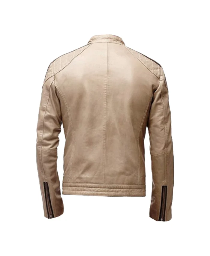Buy Brown Striped Beige Leather Jacket for Men