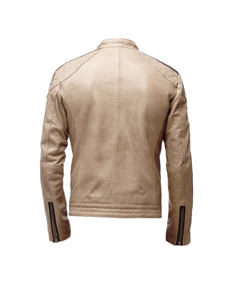 Buy Brown Striped Beige Leather Jacket for Men