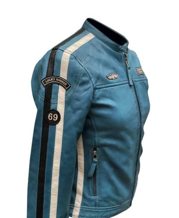 Buy Gulf Classic Leather Jacket in Blue for Women