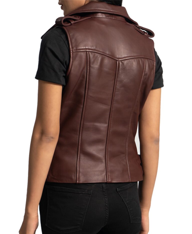 Vest Verve Rhonda Biker Vest Maroon - The Jacket Place