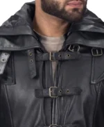 Huntsmen Hooded Leather Trench Coat Black