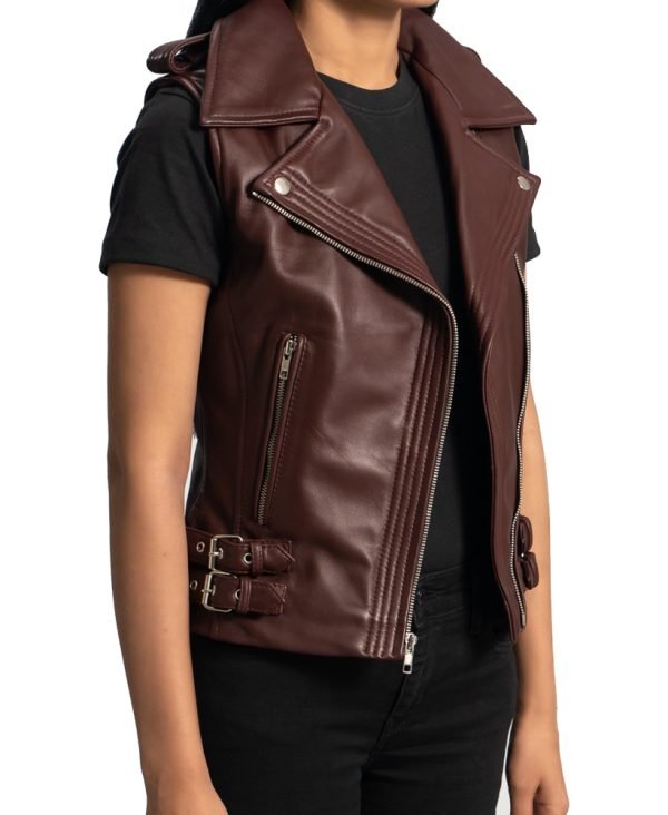 Maroon Rhonda Biker Leather Vest for Women