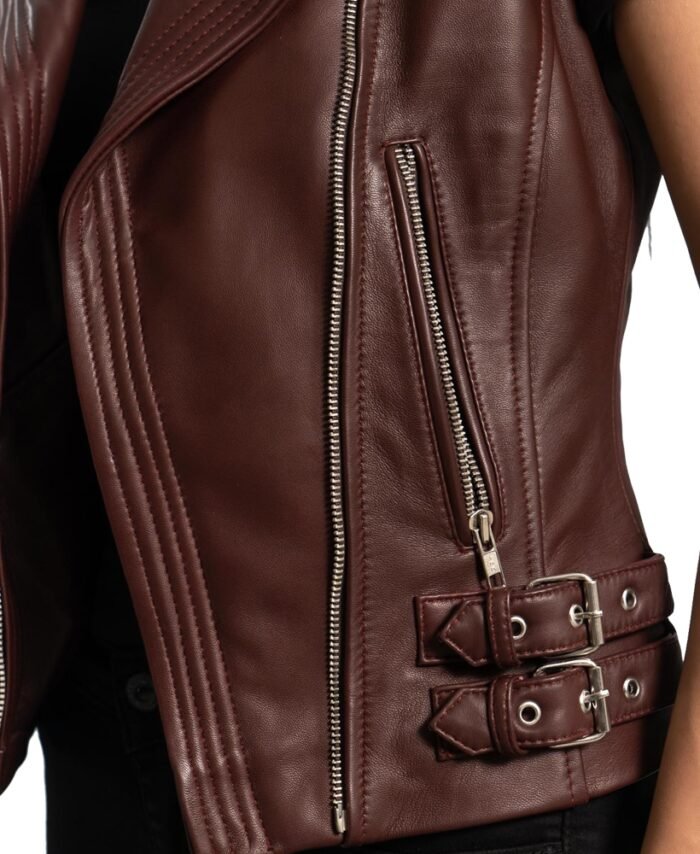 Buy Rhonda Biker Leather Vest in Maroon