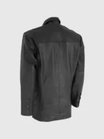 3 Button Black Leather Coat