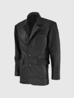 Men 3 Button Black Leather Coat