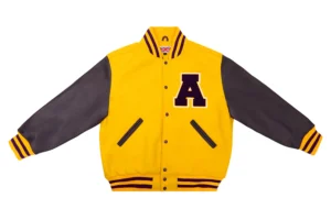 Stylish Bright Yellow and Purple Varsity Jacket for Men and Women