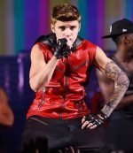 Buy Justin Bieber Red Hoodie Leather Vest