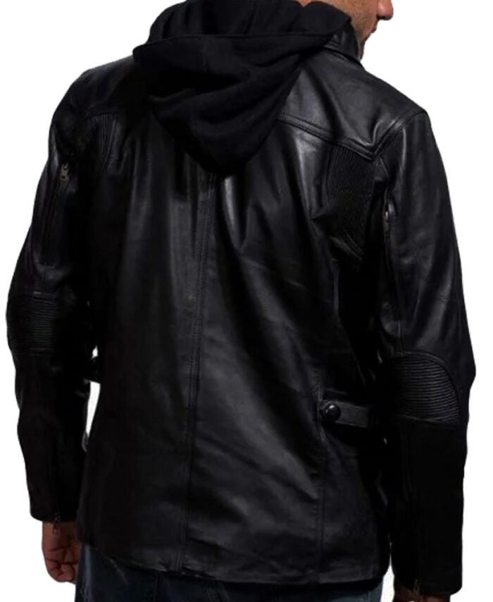 Buy Arnold Terminator Leather Hood Jacket Black Color - The Jacket Place