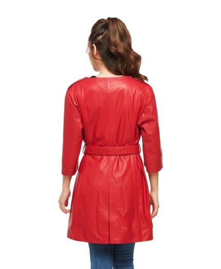 Sarah Leather Trench Coat in Red for Women