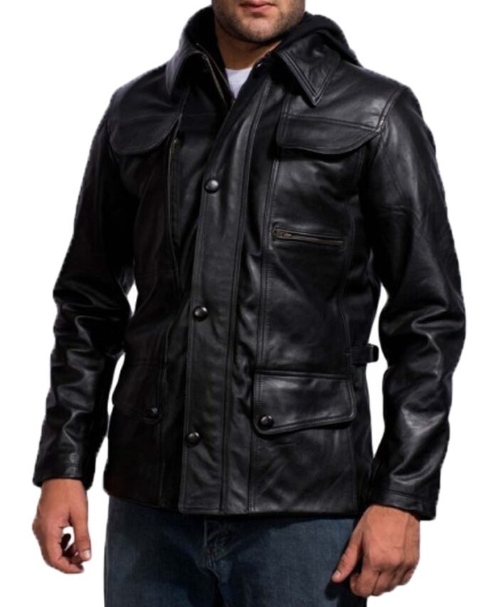 Buy Arnold Terminator Leather Jacket with Hood Black Color - The Jacket Place