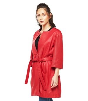 women leather trench coat