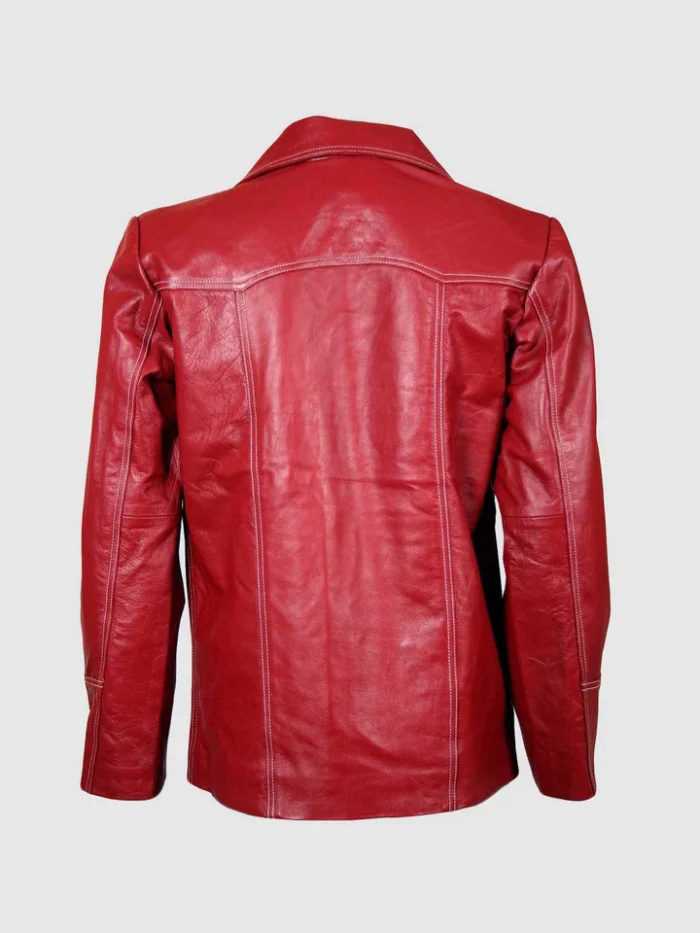 4 Button Men Classic Red Leather Coat