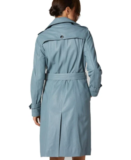 Buy Double Breasted Leather Coat in Ice Blue Color for Women