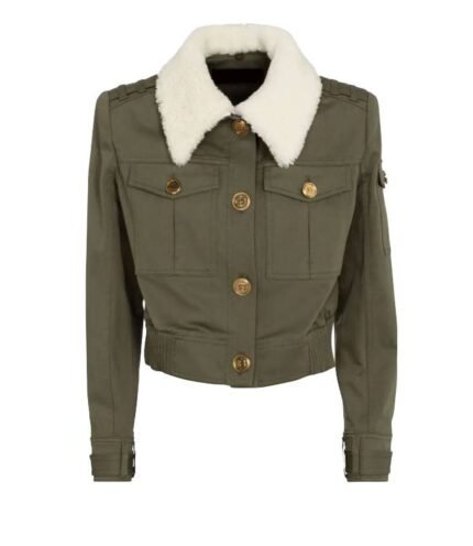 Buy Liza Lapira fur collar green jacket