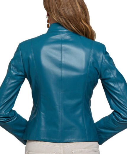 Sierra Skye Egan Biker Leather Jacket Blue Color