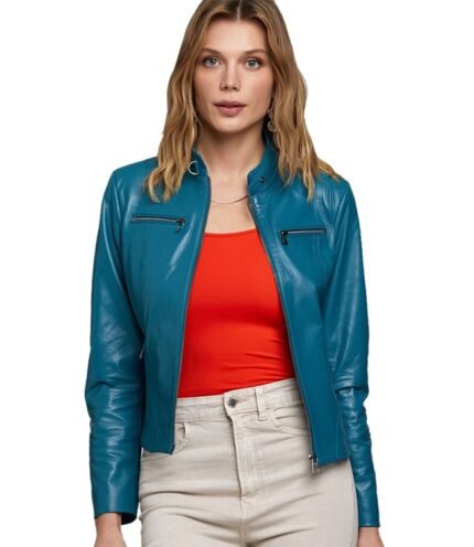 Buy Sierra Skye Egan Blue Biker Jacket for Women