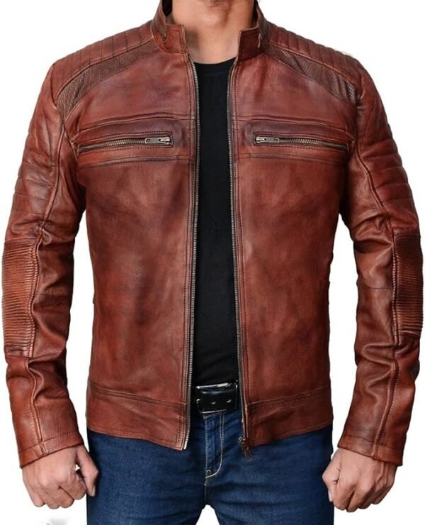 Distressed Brown Vintage racer Leather jacket