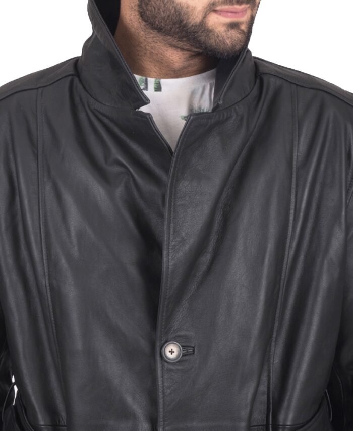 Daniel Leather Trench Coat in Black Shade for Men