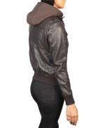 Roslyn Hood Leather Jacket in Brown for Women
