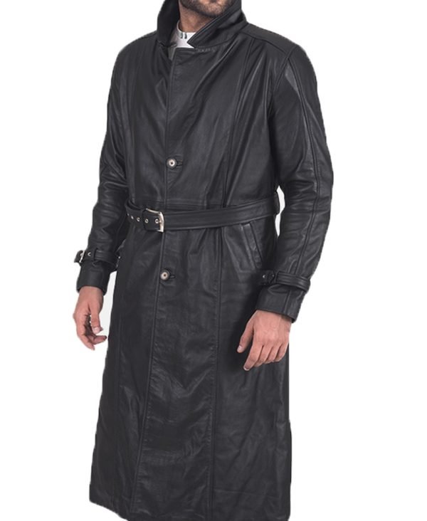 Classic Daniel Leather Trench Coat for Winters in Black Color