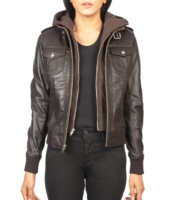 Buy Roslyn Hood Leather Jacket in Brown