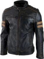 Mens Cafe Racer Moto Leather Jacket Black Color on Sale - The Jacket Place