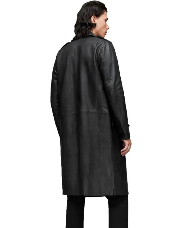 Buy Oken Longline Leather Trench Coat in Black