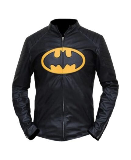 Buy Classic Yellow Batman Logo Black Leather Jacket for Men