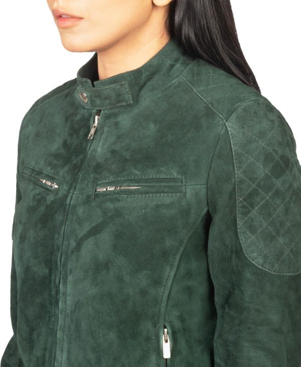 Buy Zenna Green Suede Bomber Jacket for Women