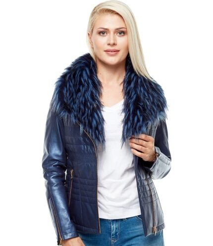 Buy Midnight Blue Fur Moto Blazer for Women